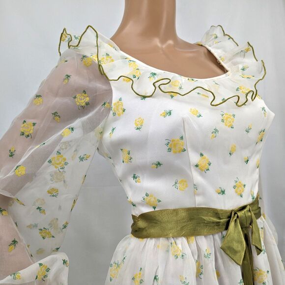 Vintage 70s Montgomery Ward Dress Prairie Gown Floral Velvet Cottage Southern 4 - Picture 5 of 16